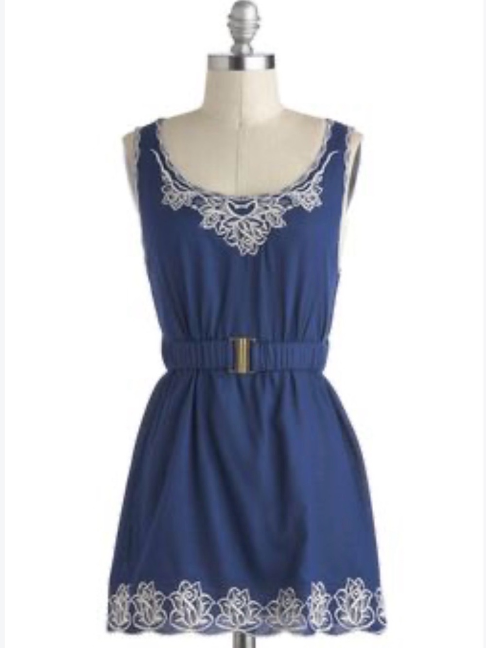 Anthropologie BLVD NWOT Blue Embroidered Belted Sleeveless Dress/ Tunic